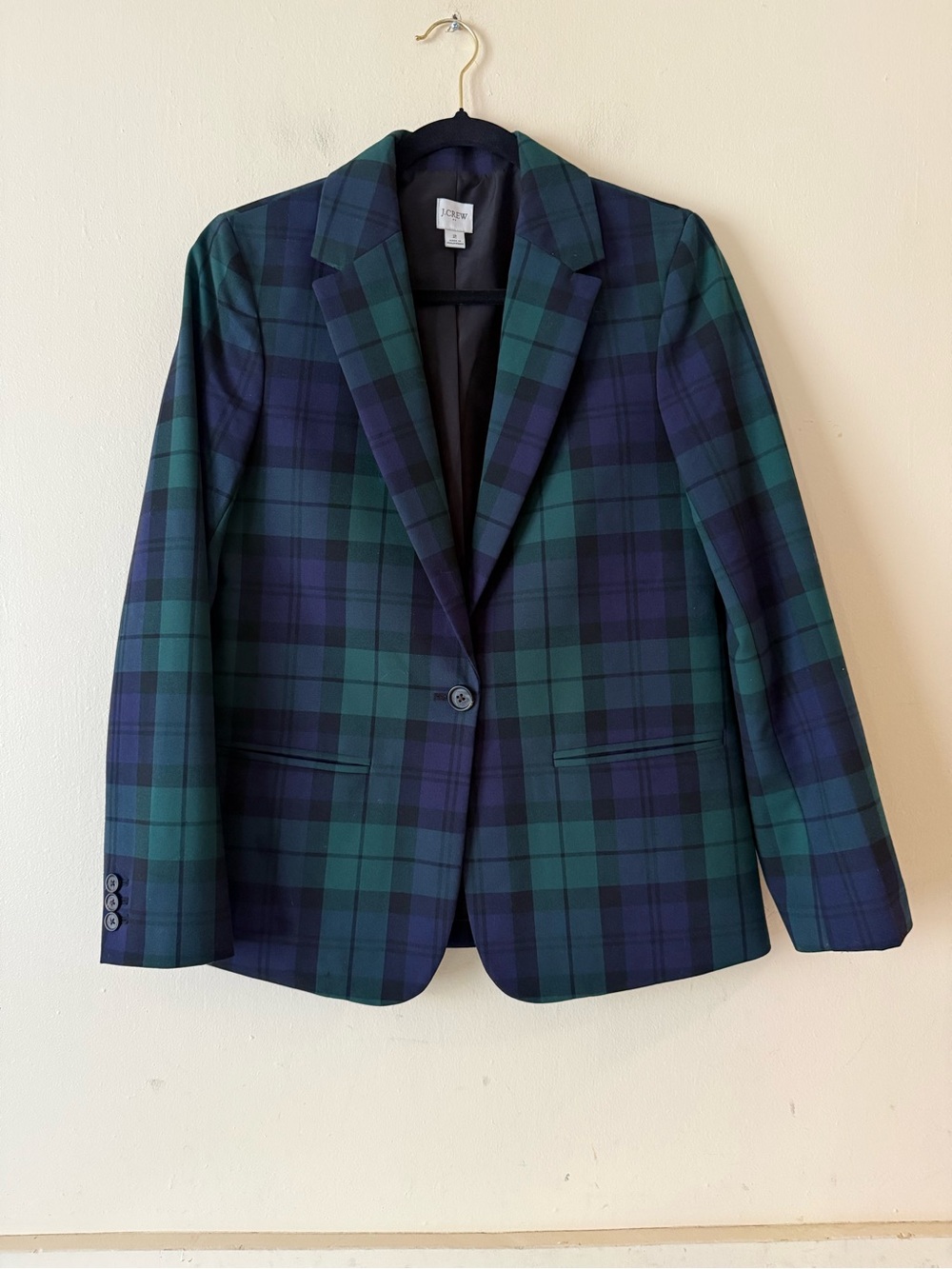 J Crew Factory Black Watch Plaid One-Button Blazer Sz 2 Relaxed Fit